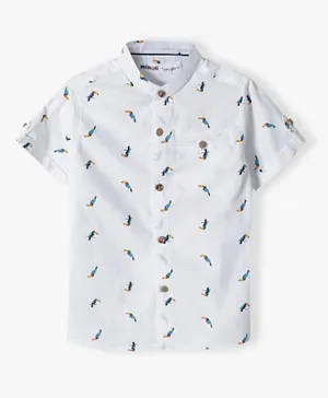 Minoti Toucan Bird Printed Grandad Shirt - White