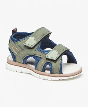 LBL by Shoexpress Hook & Loop Closure Panelled Sandals - Olive Green