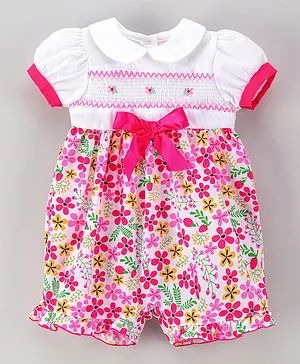 Rock a Bye Baby Floral Smocked Romper - Pink
