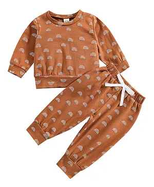 Lime Town All Over Printed Sweatshirt With Joggers Set - Brown