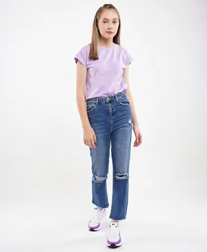 DeFacto Round Neck T-Shirt - Purple