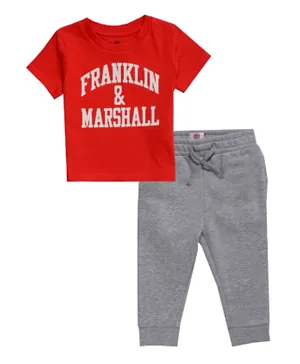 Franklin & Marshall Vintage Arch Logo T-Shirt and Joggers Set - Red