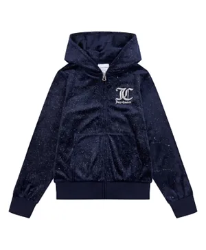 Juicy Couture Velour Sparkly Hooded Jacket - Navy Blue