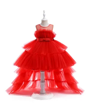 فستان دي دانيلا بفيونكة أمامية وحافة من الشيفون - أحمر