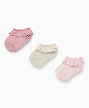 Zippy 3 Pack Broderie Anglaise Socks - Pink & Beige
