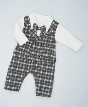 Babyqlo Bow Detailing Chequered Romper - Grey