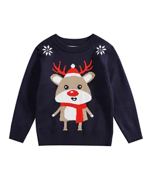 Lamar Kids Reindeer Sweater - Navy Blue