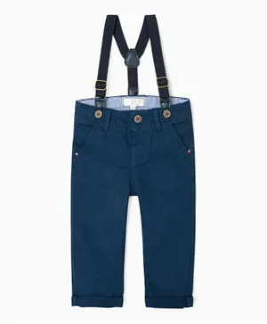 Zippy Button Closure Jeans With Suspender - Dark Blue