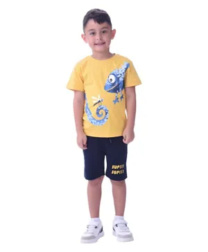 Victor and Jane Chameleon Graphic T-Shirt & Shorts Set - Yellow
