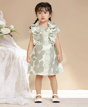 Smart Baby Bow Embellished Party Dress - Green