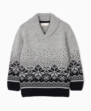 Zippy Kid Geometric Print Sweater - Light Grey