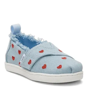Toms Washed Denim Metallic Embroidered Hearts Tiny Espadrilles - Pastel Blue