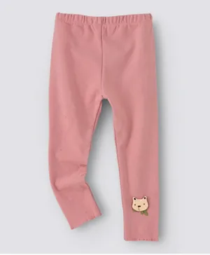 Babyqlo Full Length Bear Face Patch Design Leggings - Pink