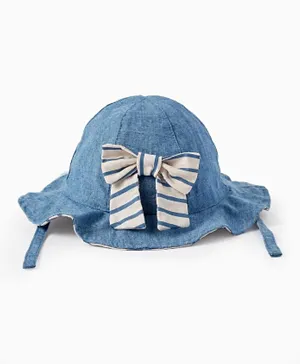 Zippy Bow Striped Denim Hat - Blue