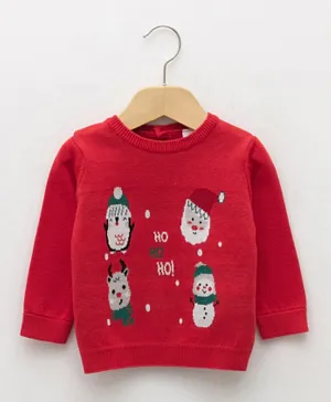LC Waikiki Crew Neck Long Sleeve Christmas Themed Sweater - Bright Red