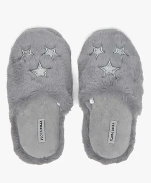 Flora Bella by ShoeExpress  Star Embroidered Slip On Bedroom Mules - Grey