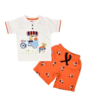 Smart Baby Teddy T-Shirt with Shorts - Off White and Orange