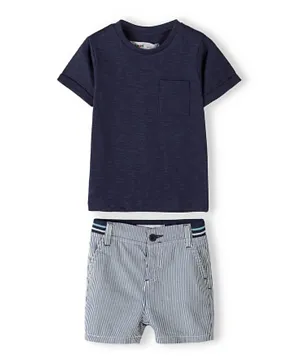Minoti Striped Denim Shorts And T-Shirt Set - Dark Blue