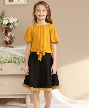Genius Half Sleeves Top and Skirt Set - Yellow
