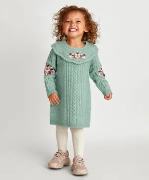 Monsoon Children Baby Embroidered Knitted Dress -Green