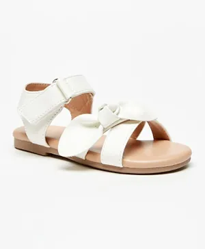 Flora Bella by ShoeExpress Bow Detail Sandals with Hook and Loop Closure - White