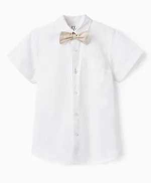 Zippy Solid Shirt With Bow Tie - White & Beige