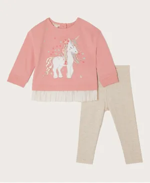 Monsoon Children Unicorn Braided Top & Pants Set - Pink