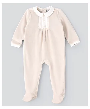 Tiny Hug Full Sleeves Footed Sleepsuit - Beige