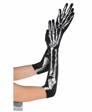 Costumes USA Party Centre Long Skeleton Gloves - Black & Siliver