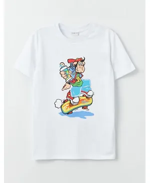 LC Waikiki Crew Neck Nostalgic Monkey T-Shirt - White