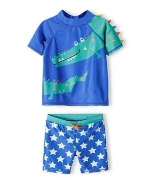 Minoti 2 Piece Crocodile Graphic Rash Top & Shorts Set - Dark Blue