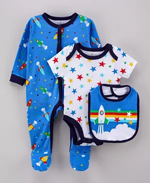 Lily and Jack Rockets Sleepsuit with Bodysuit and Bib Set - Multicolor