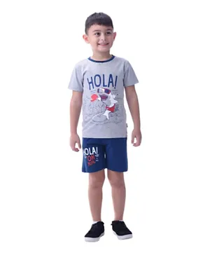 Victor and Jane Cotton Shark Graphic T-Shirt & Shorts Set - Grey/Blue