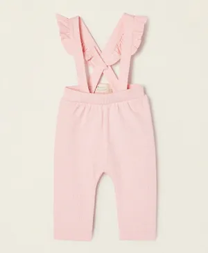 Zippy Solid Ribbed Trousers with Removable Suspenders - Pink