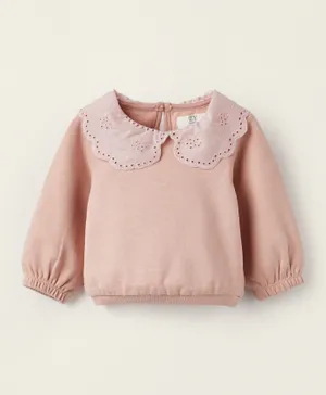 Zippy English Embroidery Collar Sweatshirt - Pink