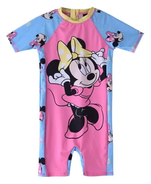 Minnie Mouse Printed Legged Swimsuit - Pink & Blue