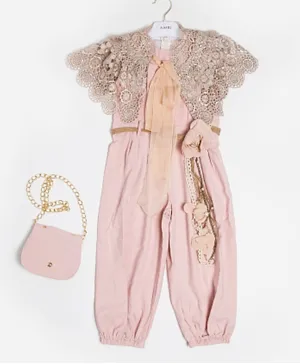 Amri Caped Jumpsuit With Side Bag - Pink