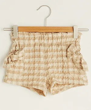 LC Waikiki Elastic Waist Plaid Striped Baby Shorts - Beige