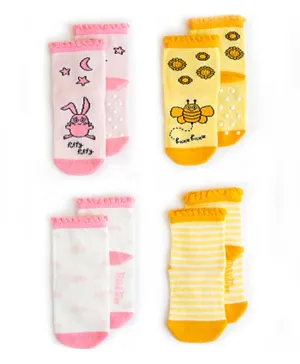 Milk&Moo Buzzy Bee and Canchin Rabbit 4 In 1 Baby Socks  - Pink Yellow