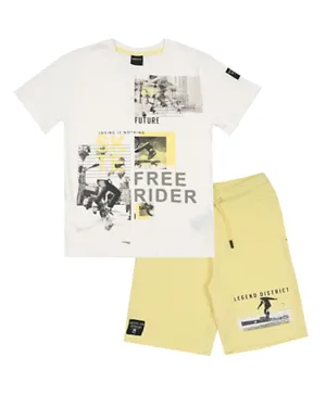 Urbasy Free Rider T-Shirt with Shorts Set - White and Yellow