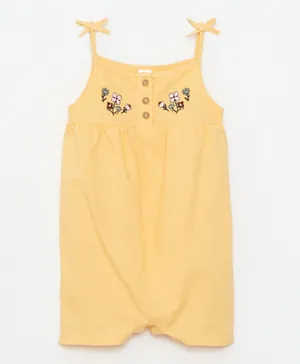 LC Waikiki Square Neck Strap Embroidery Detailed  Romper - Yellow