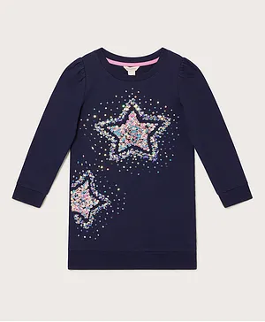Monsoon Children Star Sequin Spray Longline Sweat Top - Dark Blue
