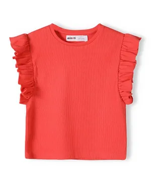 Minoti Solid Ruffle Rib T-Shirt - Red