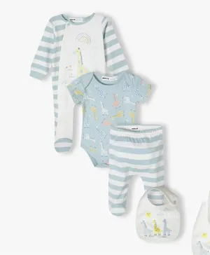 Minoti Cotton All Over Lions & Cats Printed Sleep Suit Set - White/Blue