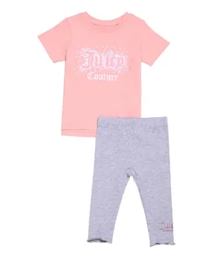 Juicy Couture Faux Sequin T-Shirt and Leggings Set - Pink & Grey