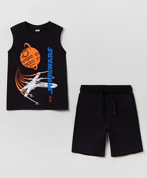OVS Star Wars Tee with Shorts Set - Black