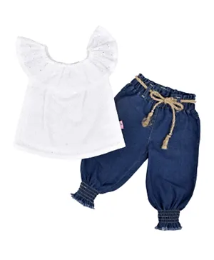 Smart Baby Floral Embroidered Top & Joggers Set - White
