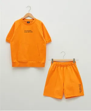 LC Waikiki Front Pocket Sweatshirt & Shorts Set - Orange