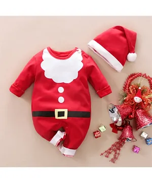 Babyqlo Santa's Little Helper Graphic Romper With Hat - Red