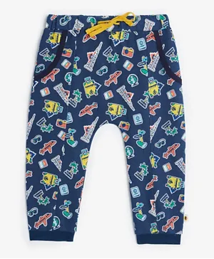 Cheekee Munkee Travel Themed All Over Printed Joggers - Multicolor